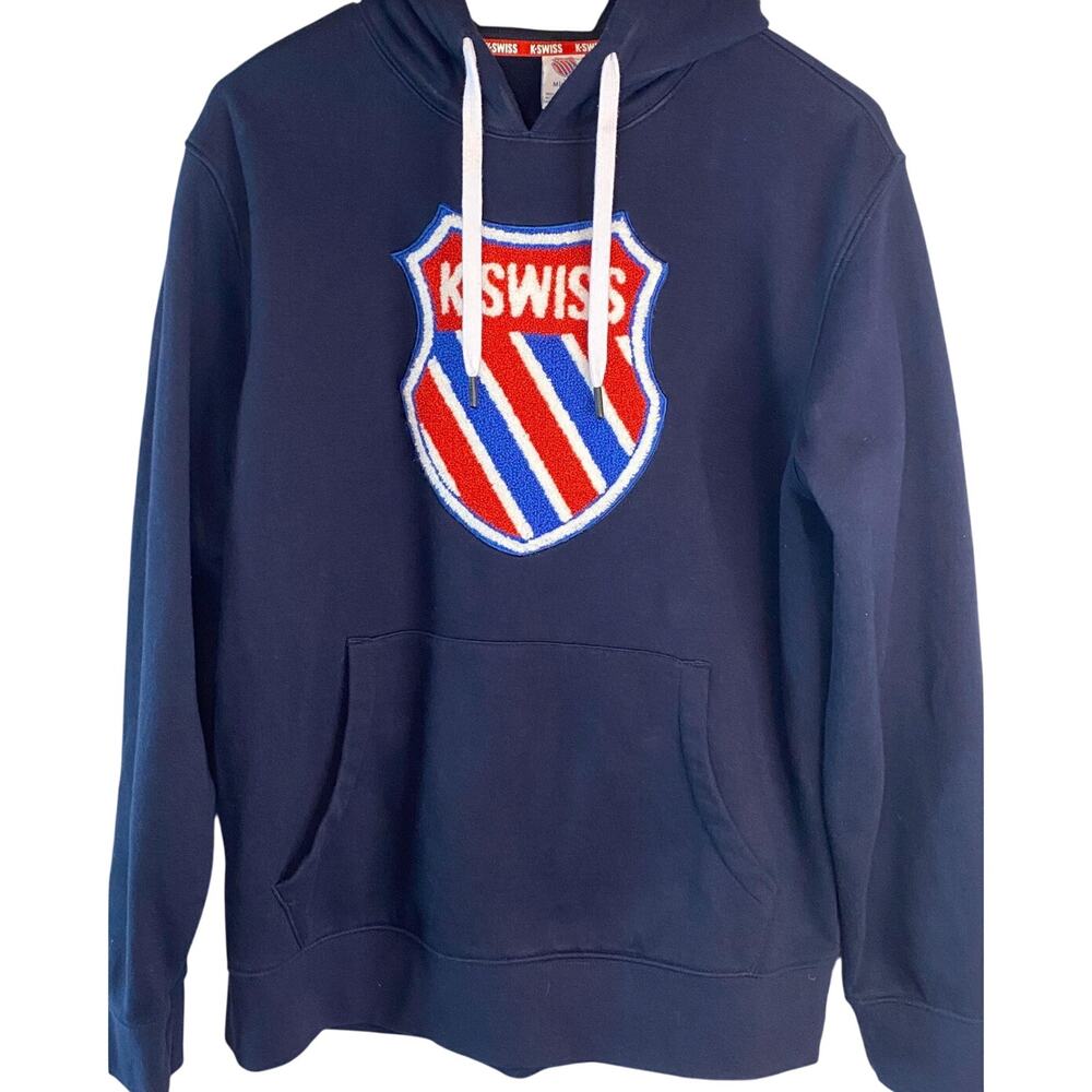 Vintage K-Swiss Terry Cloth Logo Emblem Blue Red Streetwear Hoodie Sz large Y2K